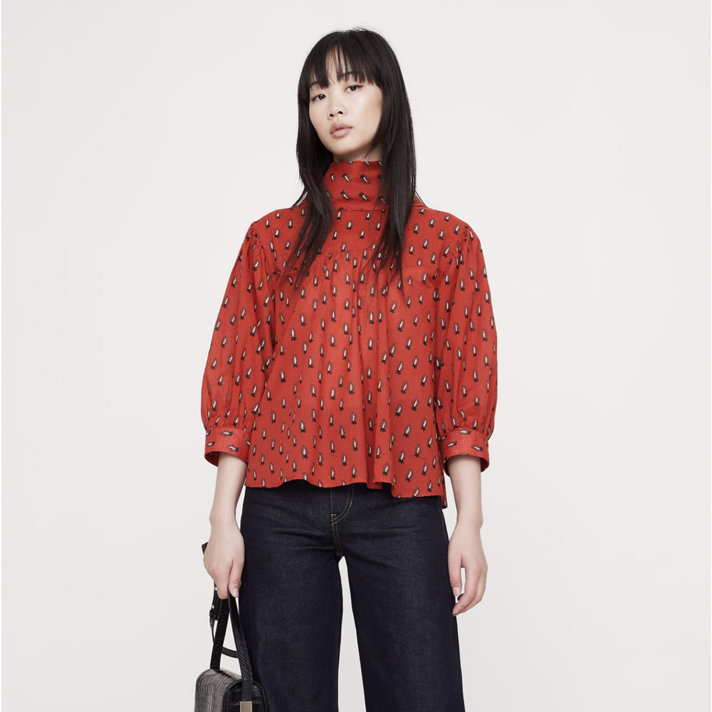 Banana Republic Blouse XL Red Spiced Cabernet Paisley Reversed Western Shirt